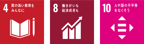 4:質の高い教育をみんなに 8:働きがいも経済成長も 10:人や国の不平等をなくそう